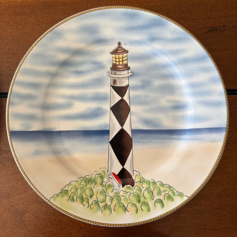Royal Norfolk Lighthouse Salad Plates Set of 4 Nautical Coastal 7.5 Inch Ceramic